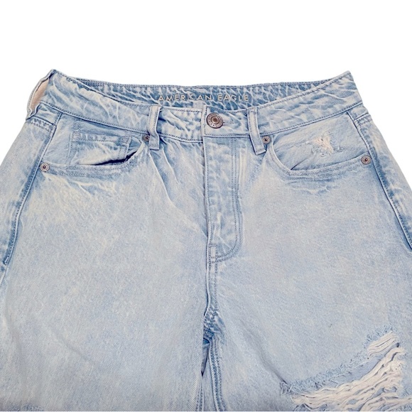 American Eagle Hi-Rise Tomgirl jeans, light wash, destroyed, size 4 long - Picture 3 of 9